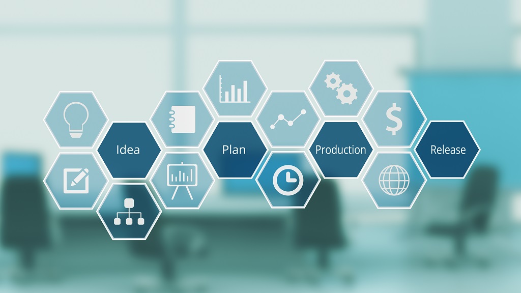 Agile metrics in blue hexagons